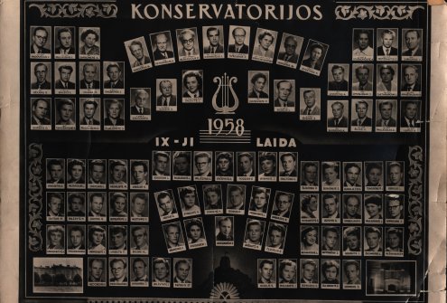 LLMA F. 144, ap. 1, b. 309, l. 1. Lietuvos TSR valstybinės konservatorijos (dabar Lietuvos muzikos ir teatro akademija) IX laidos vinjetė. 1958 m. 