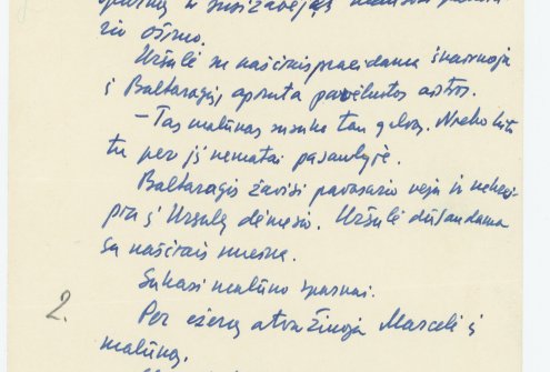 Romano „Baltaragio malūnas“ kino scenarijaus eskizas, 1956 m. LLMA F. 9, ap. 1, b. 4, l. 2