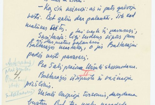 Romano „Baltaragio malūnas“ kino scenarijaus eskizas, 1956 m. LLMA F. 9, ap. 1, b. 4, l. 3