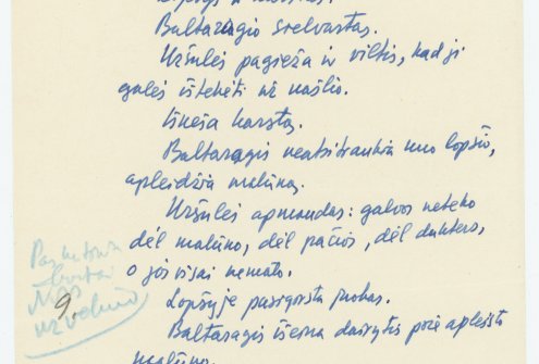 Romano „Baltaragio malūnas“ kino scenarijaus eskizas, 1956 m. LLMA F. 9, ap. 1, b. 4, l. 4