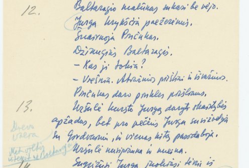 Romano „Baltaragio malūnas“ kino scenarijaus eskizas, 1956 m. LLMA F. 9, ap. 1, b. 4, l. 5
