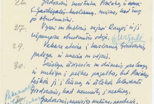 Romano „Baltaragio malūnas“ kino scenarijaus eskizas, 1956 m. LLMA F. 9, ap. 1, b. 4, l. 7