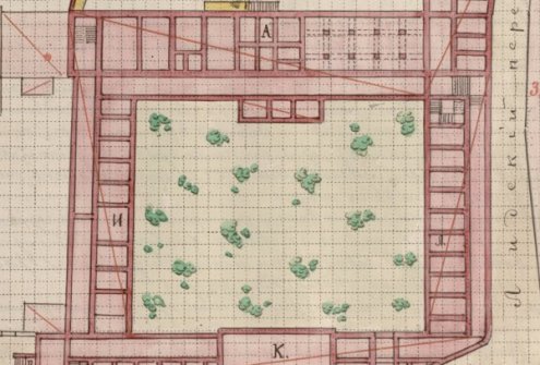 Prie Vilniaus savitarpio turto draudimo nuo gaisro draugijos poliso pridėtas nekilnojamojo turto planas. Spaudinys, planas. Vilnius, 1900 m. Lietuvos valstybės istorijos archyvas, f. 544, ap. 1, b.15993, l. 9