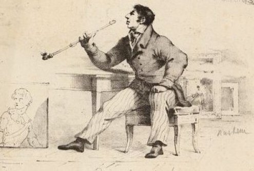 Kazimieras Bachmatavičius. Jono Rustemo autoportretas. Iš aplanko "Vaizdingas mažųjų Jono Rustemo kūrinių prisiminimas". ~1837 m. Popierius. Lietuvos nacionalinis dailės muziejus, LNDM G 11415 (fragmentas).