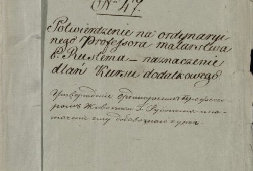 Byla apie Jono Rustemo patvirtinimą Vilniaus universiteto ordinariniu tapybos profesoriumi ir paskyrimą jam dėstyti papildomą kursą (titulinis lapas). Rašytinis dokumentas. 1819–1821 m. Lietuvos valstybės istorijos archyvas, f. 721, ap. 1, b. 56